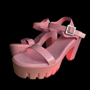 VTG Olivia Jaymes Pink Jelly Platform Sandals Size 8 🌸 Chunky Y2K Bratz Heels